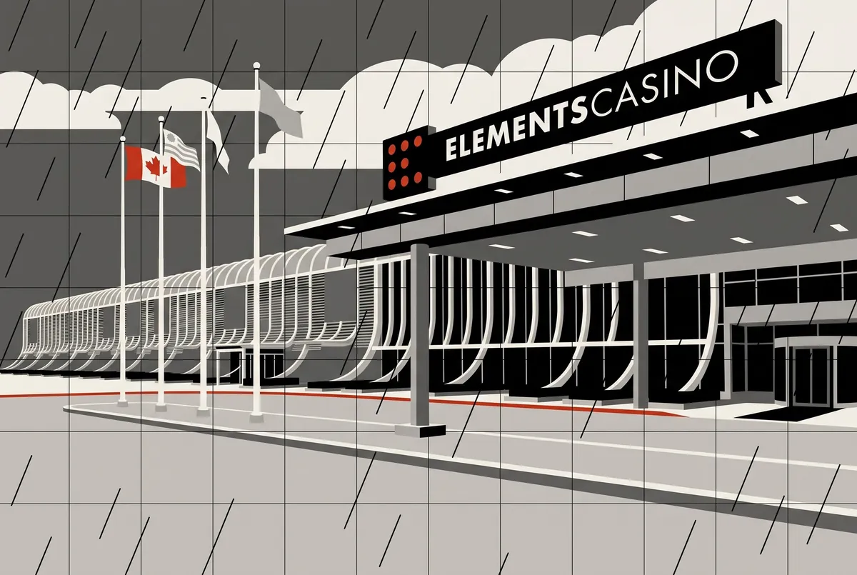 Elements Casino Surrey entrance canopy and flagpoles