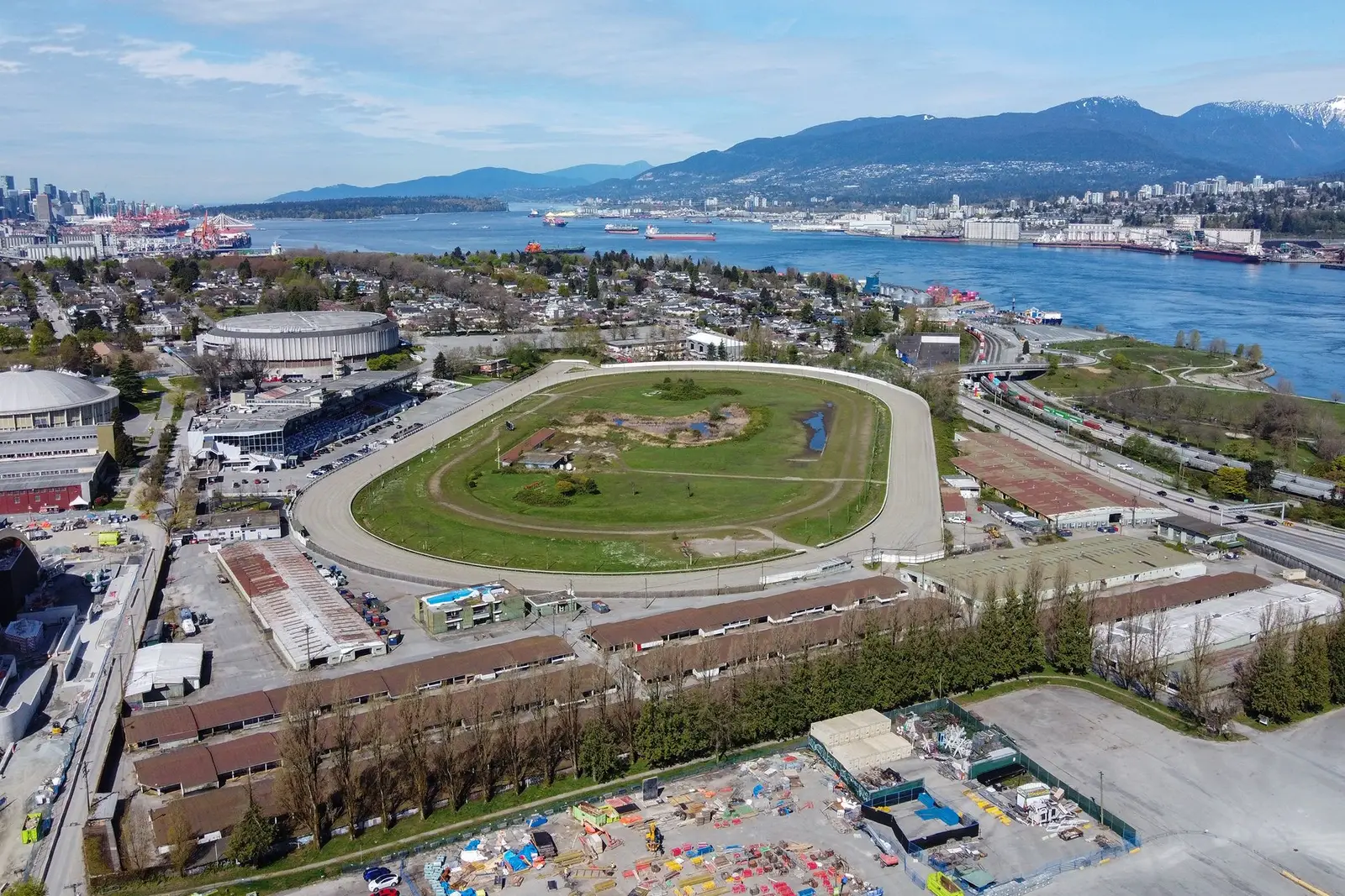 Aerial view of Hastings Racecourse and grandstand