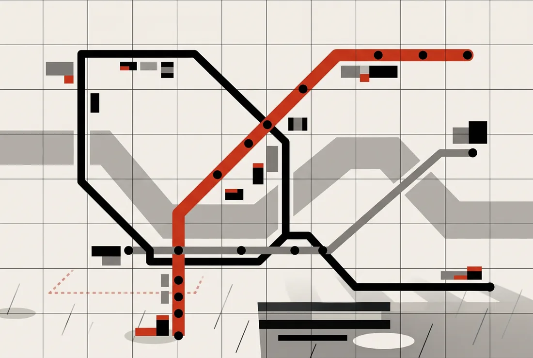 Transit network map with one red line